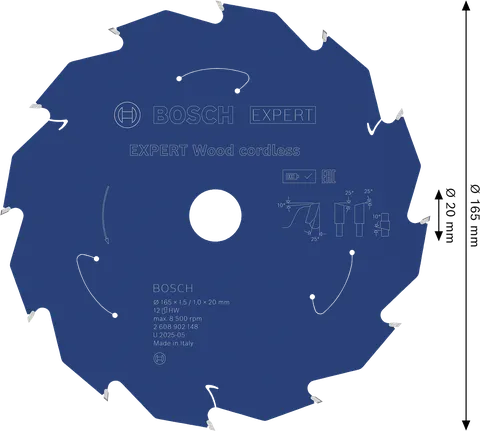 „Bosch EXPERT Wood“ akumuliatorinis diskinis pjūklas, 165 mm skersmens.